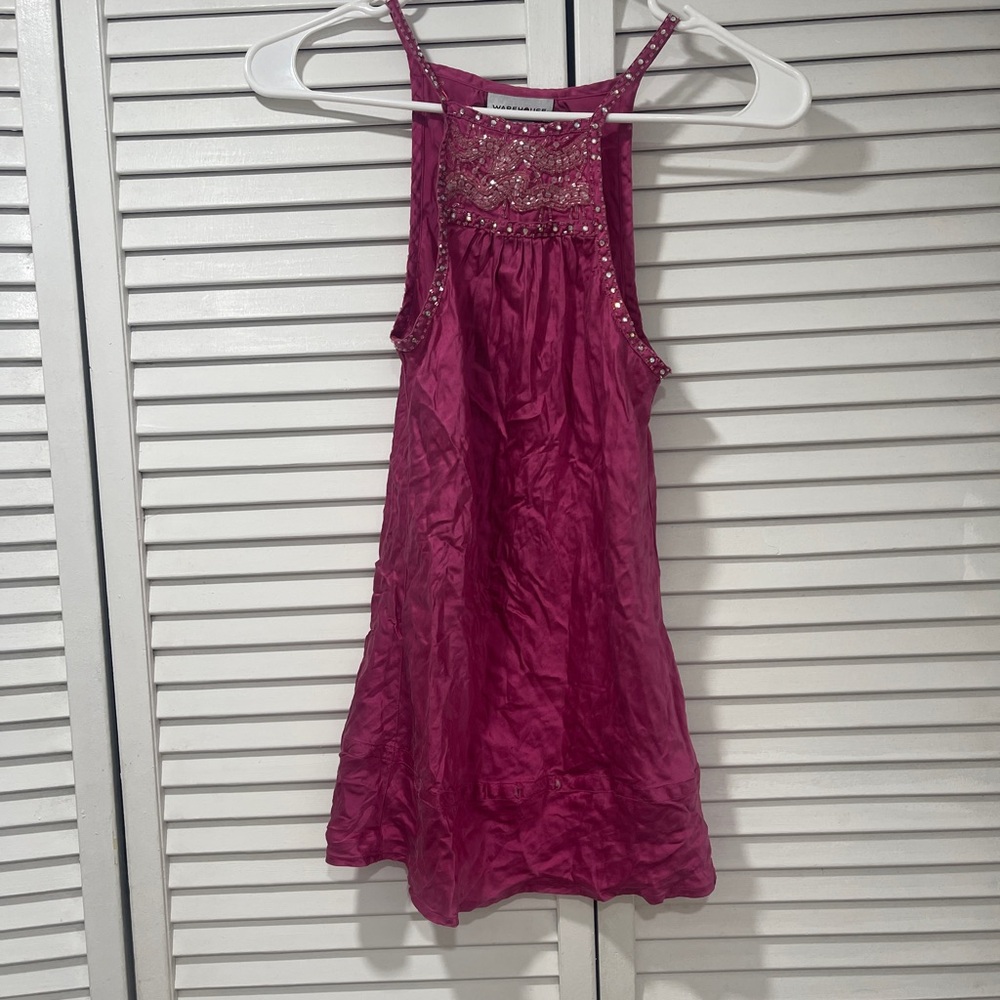 Warehouse Fuchsia Kids Dress with Beaded Detail